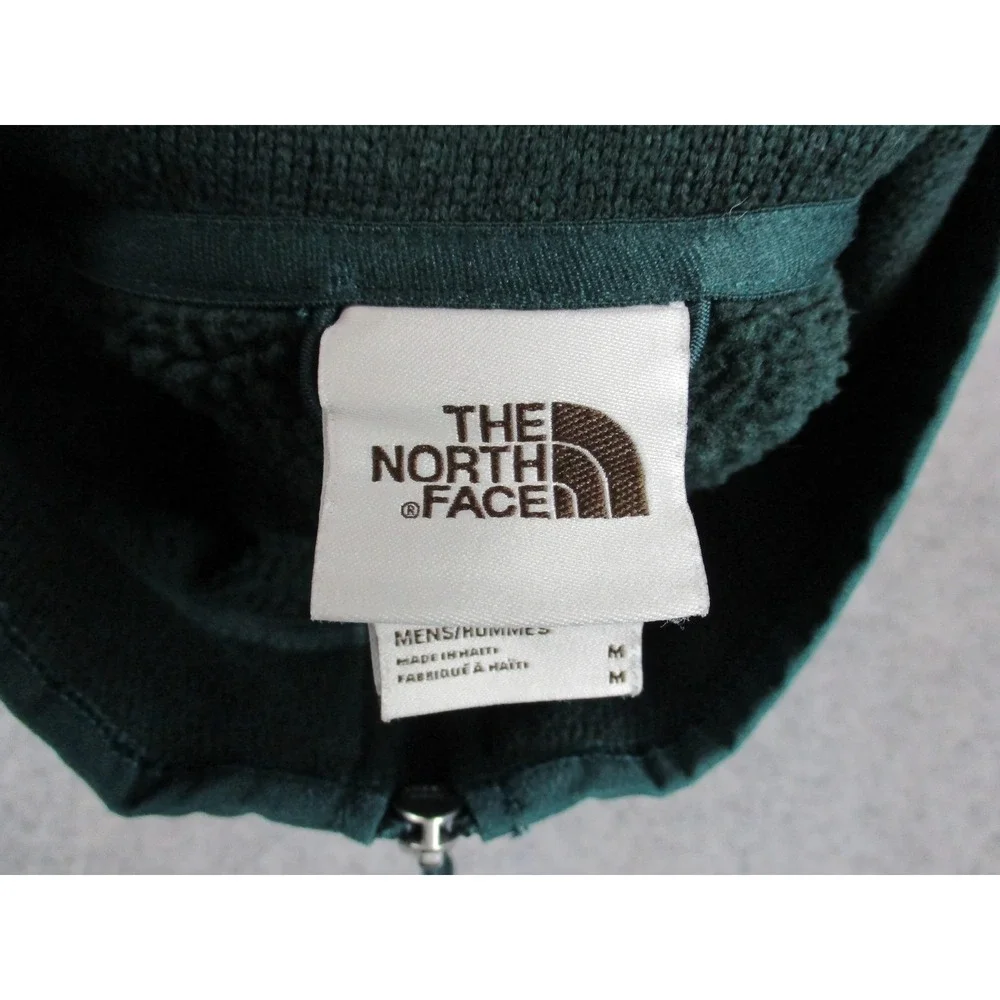 North Face Sweater Mens Medium Green Quarter Zip Fleece Pocket Hiking Sweatshirt